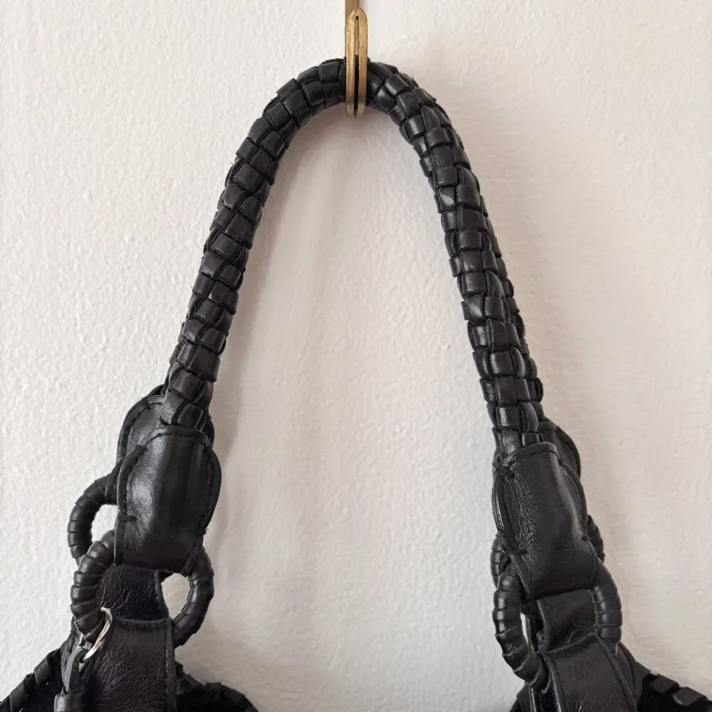 Anthony Luciano Black Braided Leather Hobo Bag